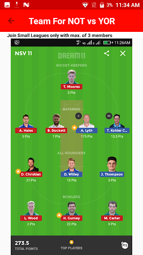 D-Sports, Teams Prediction Screen 3