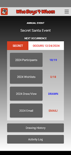Android application WhoBuys4Whom - Gift Event Mgr screenshort