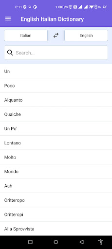 Android application English Italian Dictionary screenshort