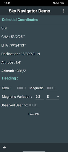 Sky Navigator Demo Screen 2