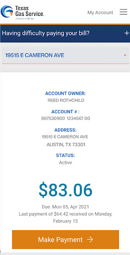 Android application Texas Gas Service screenshort