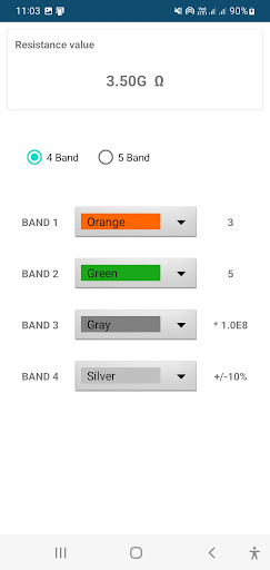 Resistance calculator Screen 2