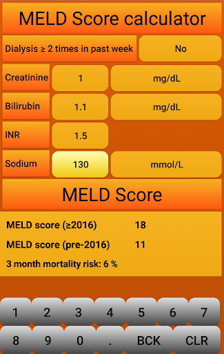 Android application MELD Score calculator screenshort
