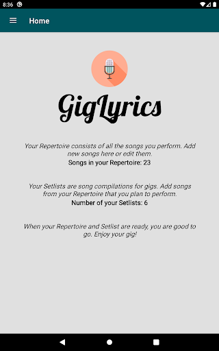 Android application GigLyrics screenshort
