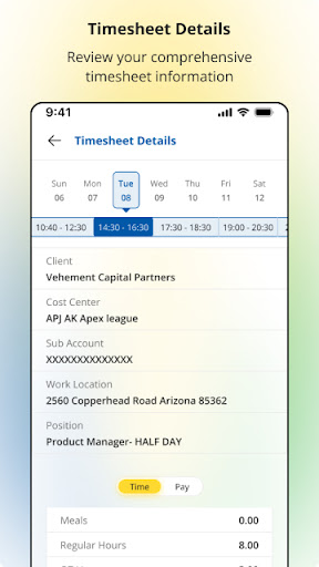 Android application PayReel Time Clock screenshort