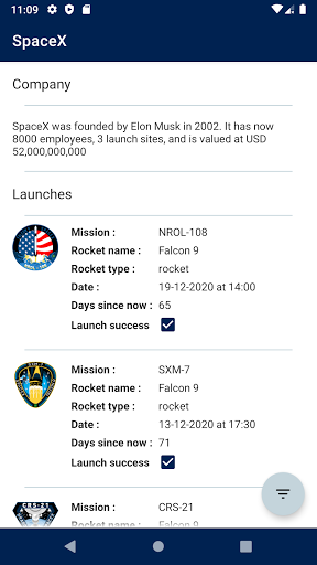 Android application Space X screenshort