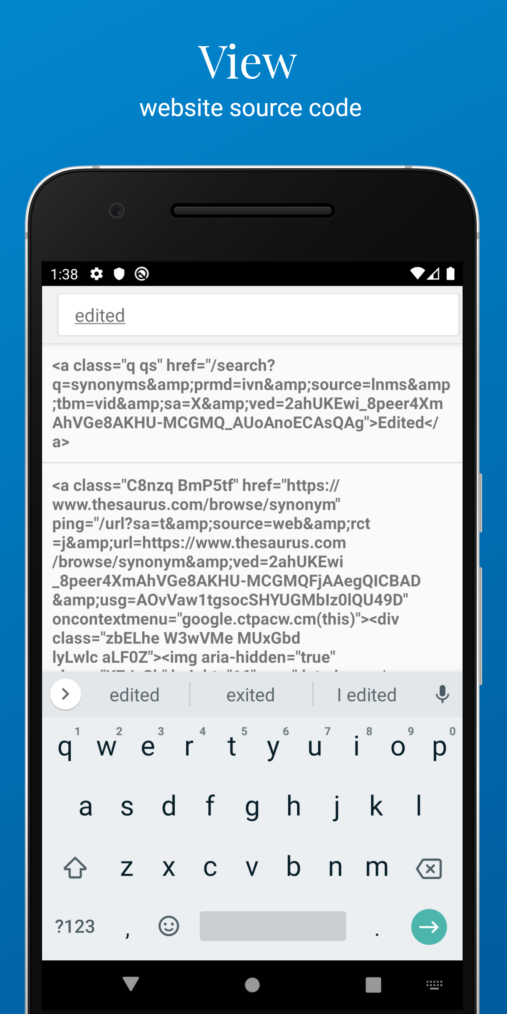 Android application Inspect and Edit HTML Live screenshort