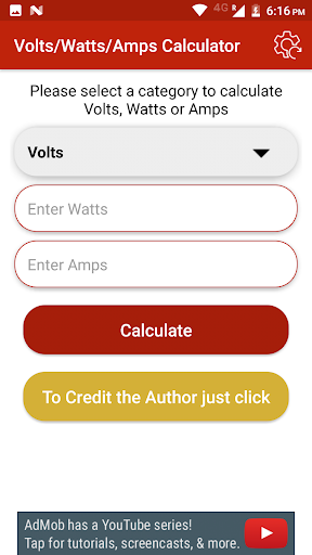 Volts/Watts/Amps Calculator Screen 3