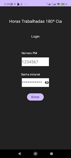 Android application Horas Trabalhadas 180ª Cia screenshort