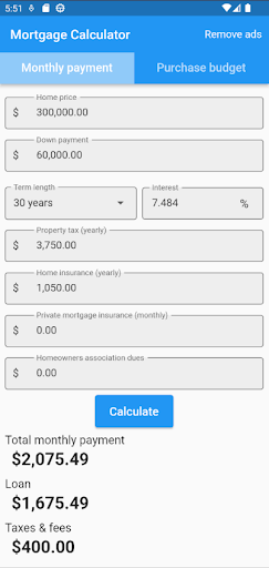Android application Mortgage Calculator screenshort