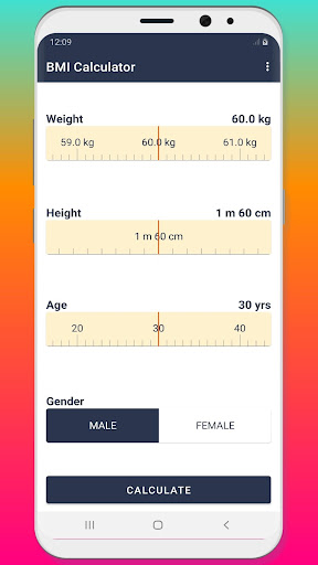 Android application BMI calculate Body Mass Index screenshort