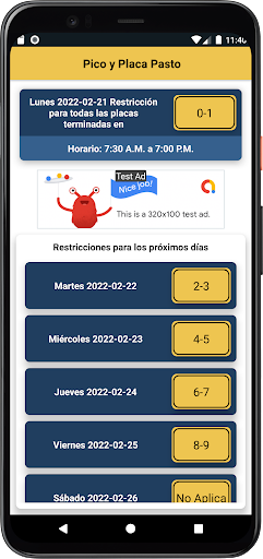 Android application Pico y Placa Pasto screenshort