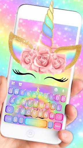 Android application Rainbow Pink Rose Unicorn Keyb screenshort