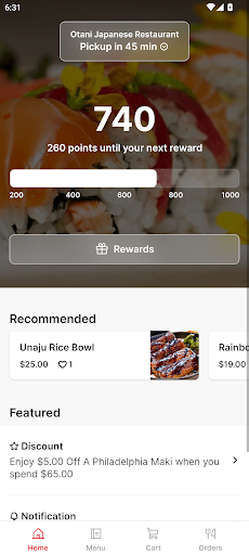 Android application Otani Japanese Restaurant screenshort