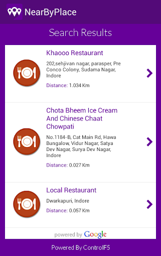 Find Near Places City Search Screen 3