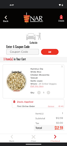 Screenshot of NAR Mediterranean Grill