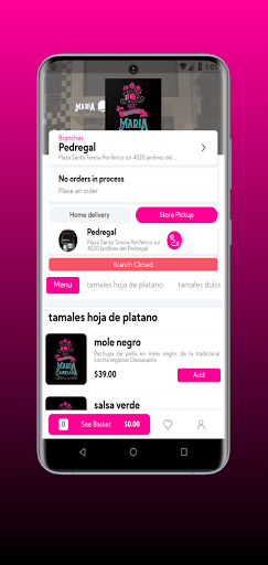 Android application Tamalería María Candelaria screenshort