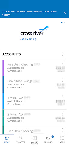 Cross River Mobile Banking Screen 2