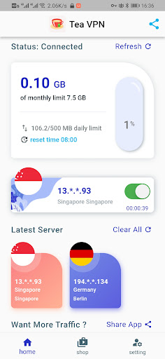Tea VPN - Enjoy Optimized VPN Screen 2