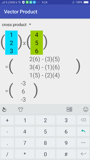 Android application Vectors: Dot and Cross Product screenshort