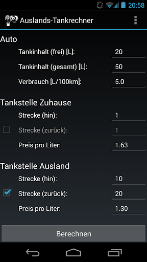 Android application Auslands-Tankrechner screenshort