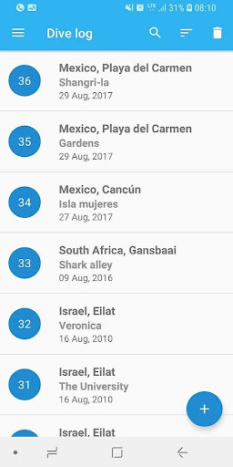 Android application Dive log screenshort