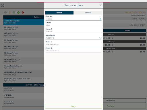 Screenshot of Zions Bank Positive Pay