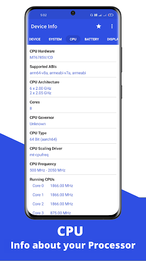 Device Info  System CPU Info