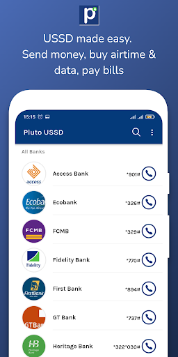 Android application Pluto USSD: Nigeria Bank Codes screenshort