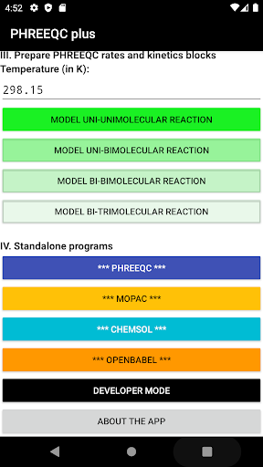 Android application PHREEQC plus screenshort