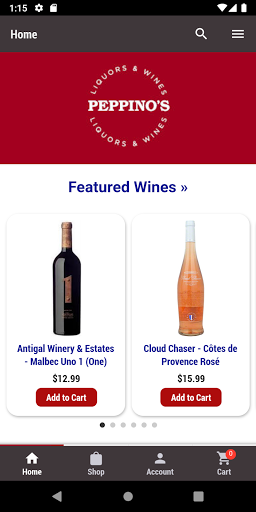 Android application Peppino’s Liquors & Wines screenshort