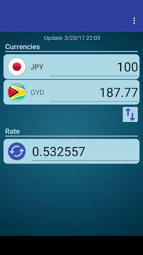 Android application Japan Yen x Guyanese Dollar screenshort