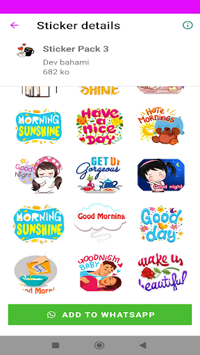Android application bonjour et bonne nuit stickers screenshort