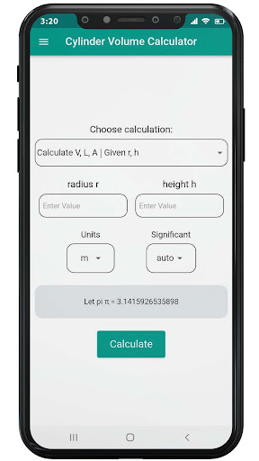 Cylinder Volume Calculator Screen 2