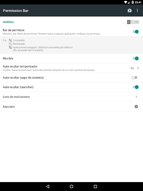 Captura 7 Permission Bar: barra flotante android