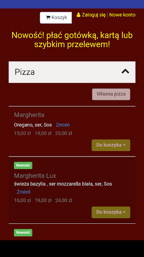 Android application Pizzeria Watra screenshort