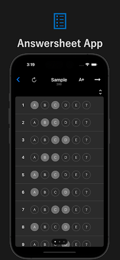Android application Answer Sheet screenshort