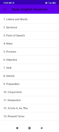 Android application Basic English Grammar screenshort