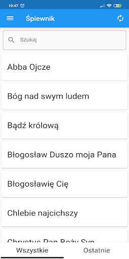 Android application Śpiewnik screenshort
