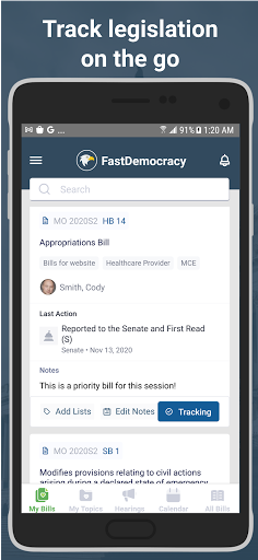 Android application FastDemocracy - Bill Tracker screenshort