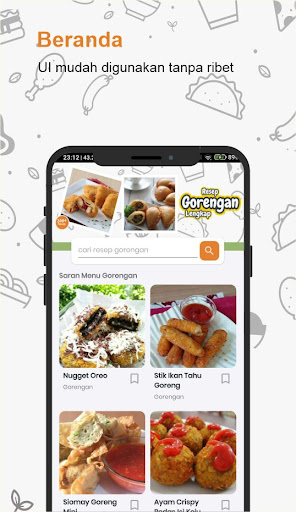 Android application resep gorengan offline screenshort