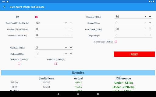 EMB-145 Weight & Balance Screen 2