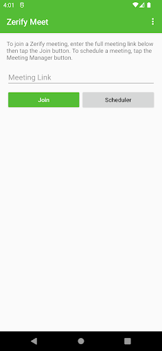 Android application Zerify Meet screenshort