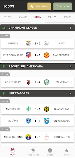 Android application placarZão - jogos de hoje screenshort