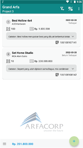 Arfacorp Production System Screen 2