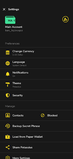 Potassius - BANANO Wallet Screen 3