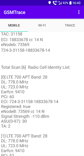 Android application GSMTrace screenshort