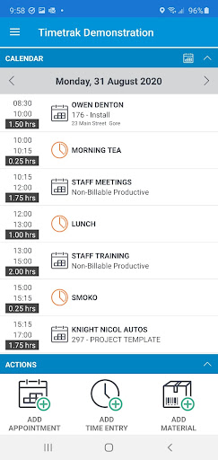 TimeTrak Screen 2