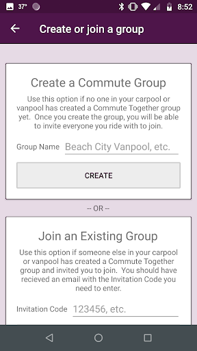Android application Commute Together screenshort