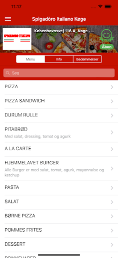 Android application Spigadòro Italiano Køge screenshort